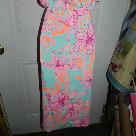 LILLY PULITZER Esmeray Set Surf Blue Bonita Blooms Skirt Puff Crop Top⌚🏃⚡💨🚚 - Picture 6 of 13